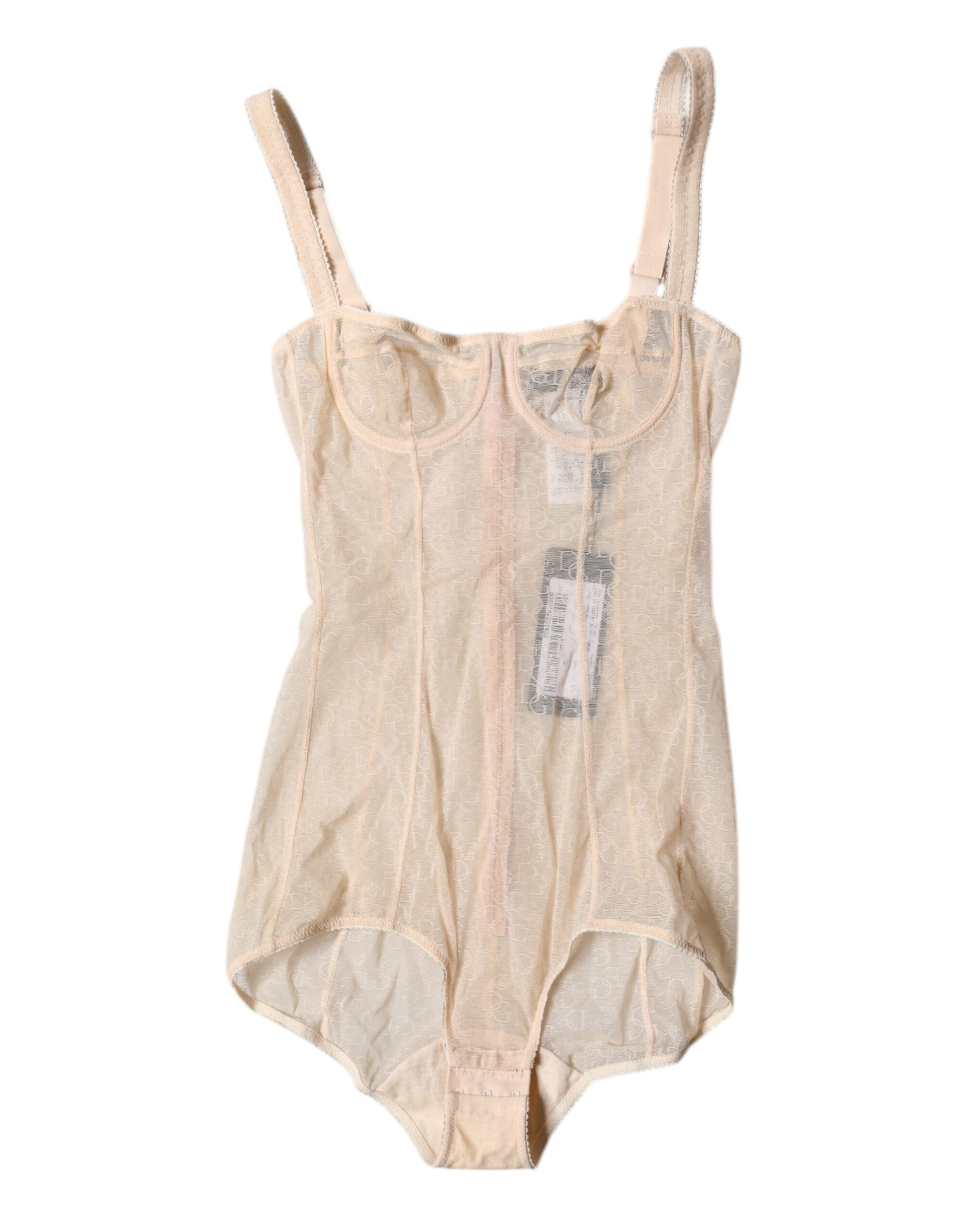 Beige Tulle Balconette Bra Bodysuit Underwear