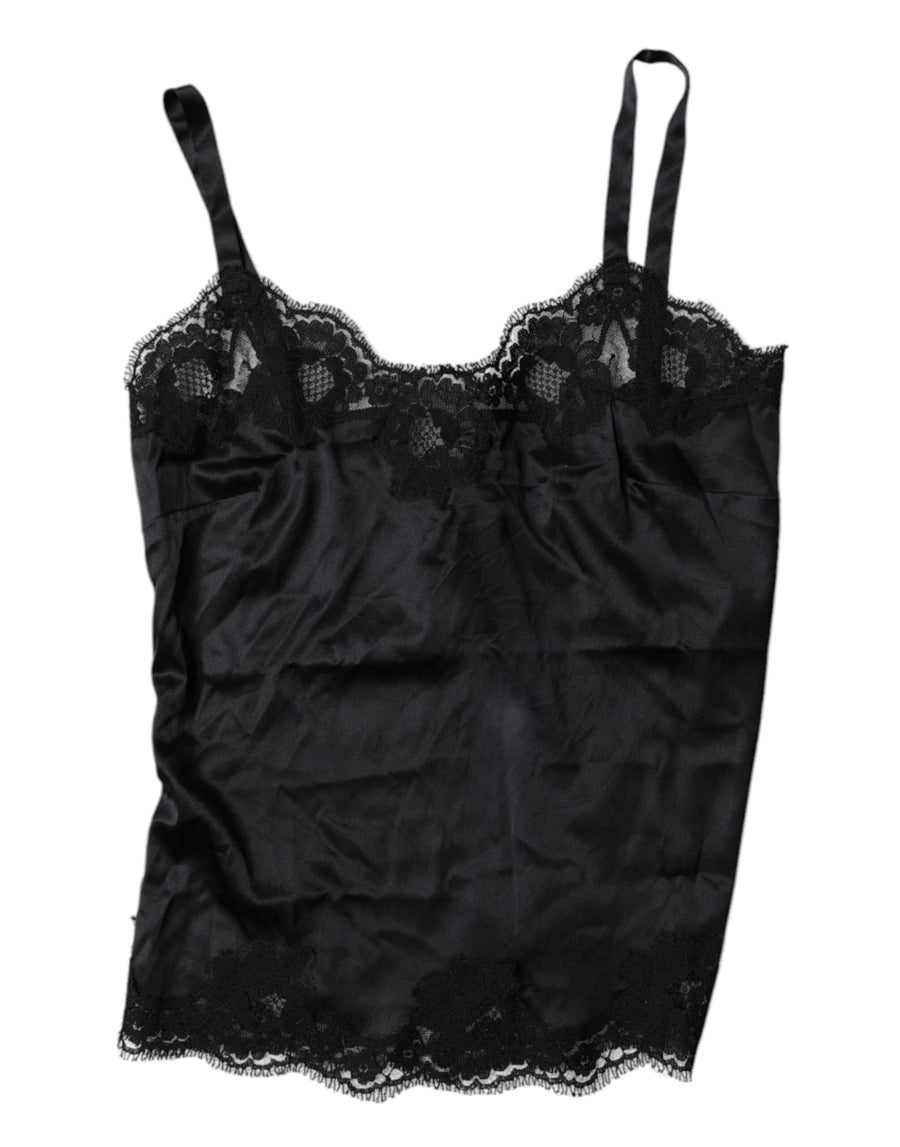 Black Lace Silk Blend Camisole Top Underwear