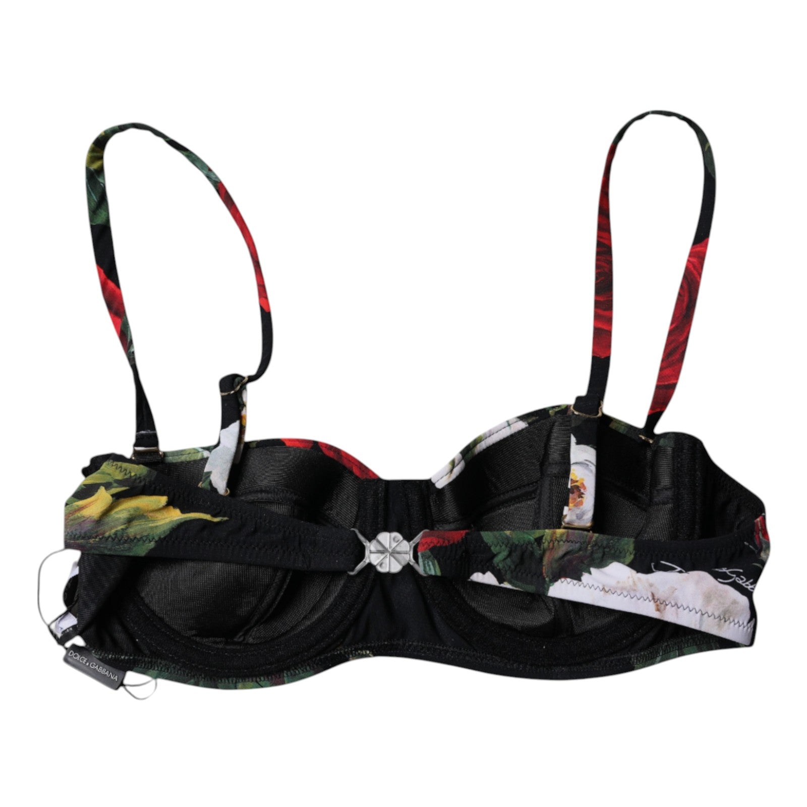 Black Floral Print Nylon Balconcino Bra Underwear