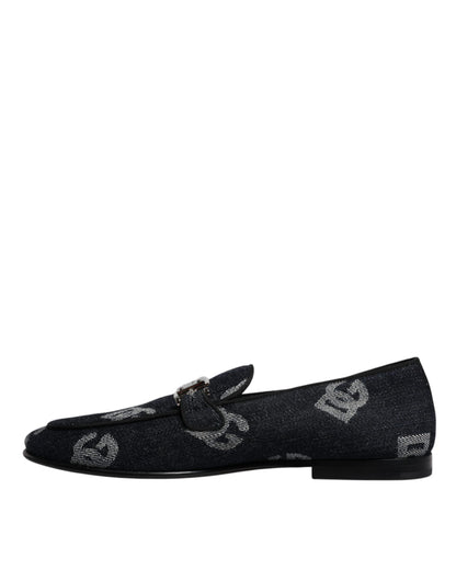 Black Logo Cotton Loafers Formal Dress Shoes