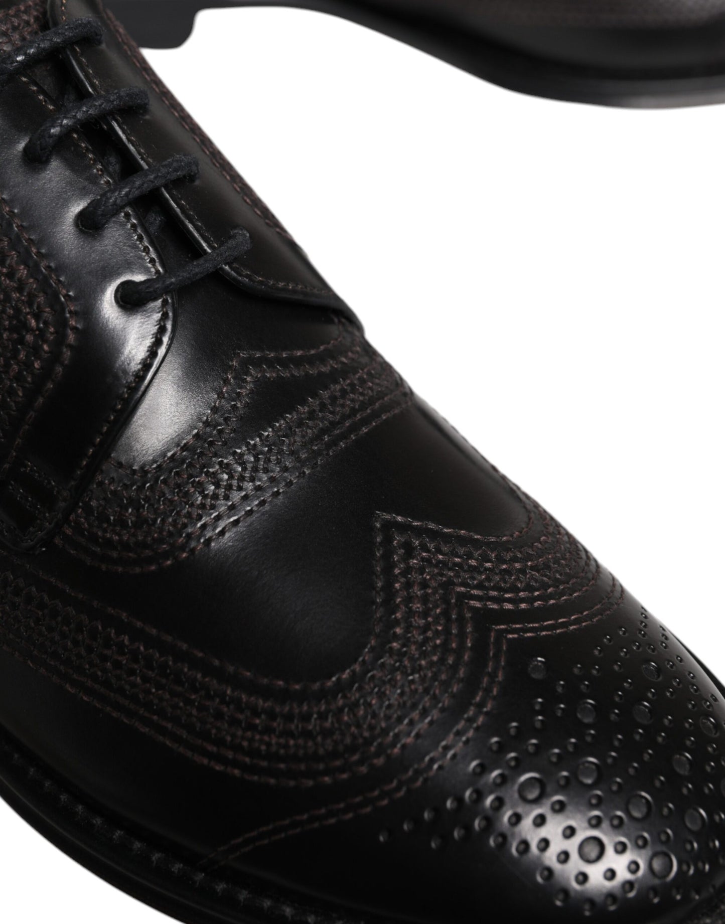 Black Embroidered Classic Leather Derby Dress Shoes