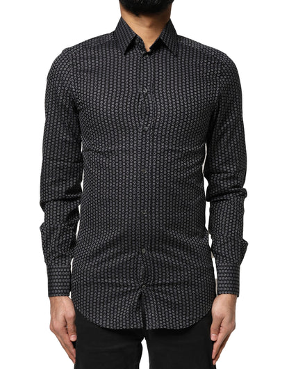 Black GOLD Patterned Cotton Men Dress Shirt