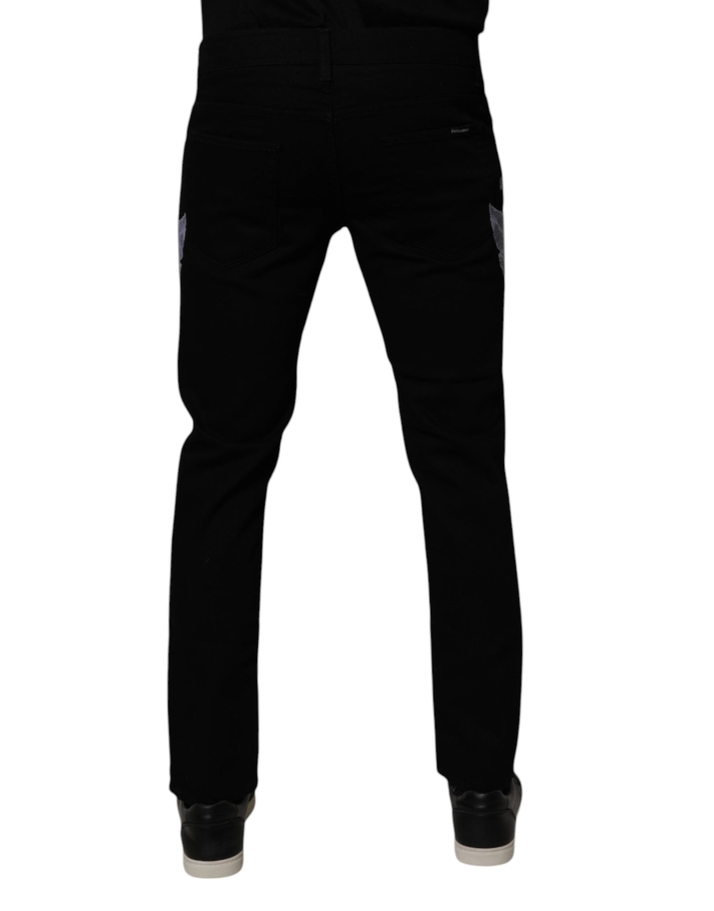 Black Floral Cotton Skinny Men Denim Jeans