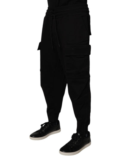 Black Cotton Men Cargo Jogger Sweatpants Pants