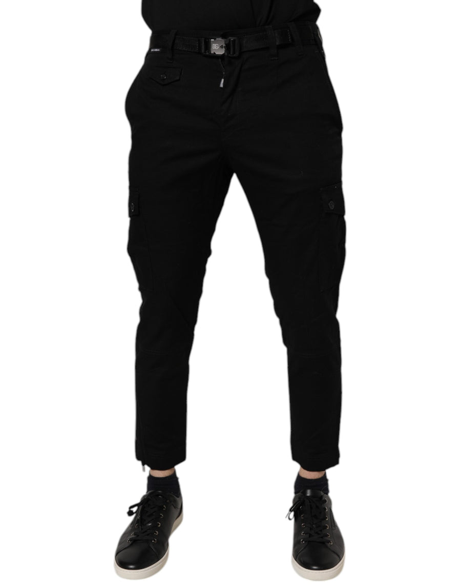 Black Cotton Stretch Skinny Cargo Denim Jeans