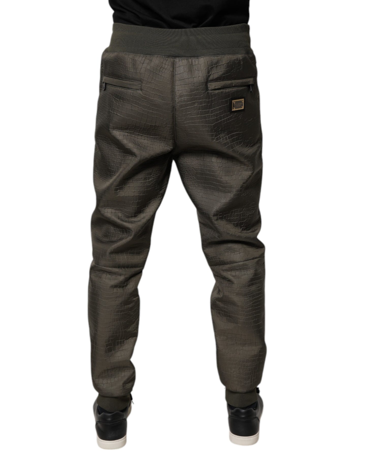 Brown Lambskin Leather Men Sweatpants Pants