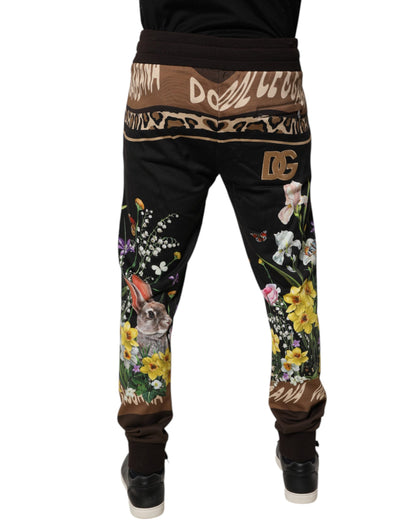 Black Floral Cotton Jogger Sweatpants Pants