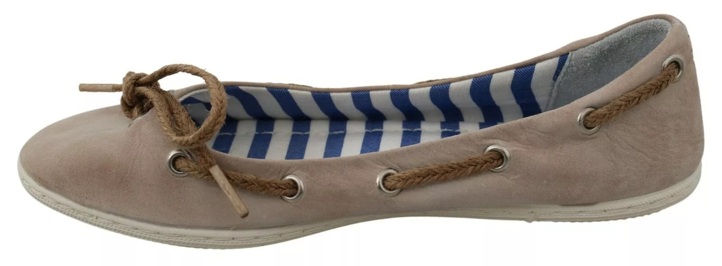 Beige Suede Lace Bow Loafers Ballet Flat Shoes