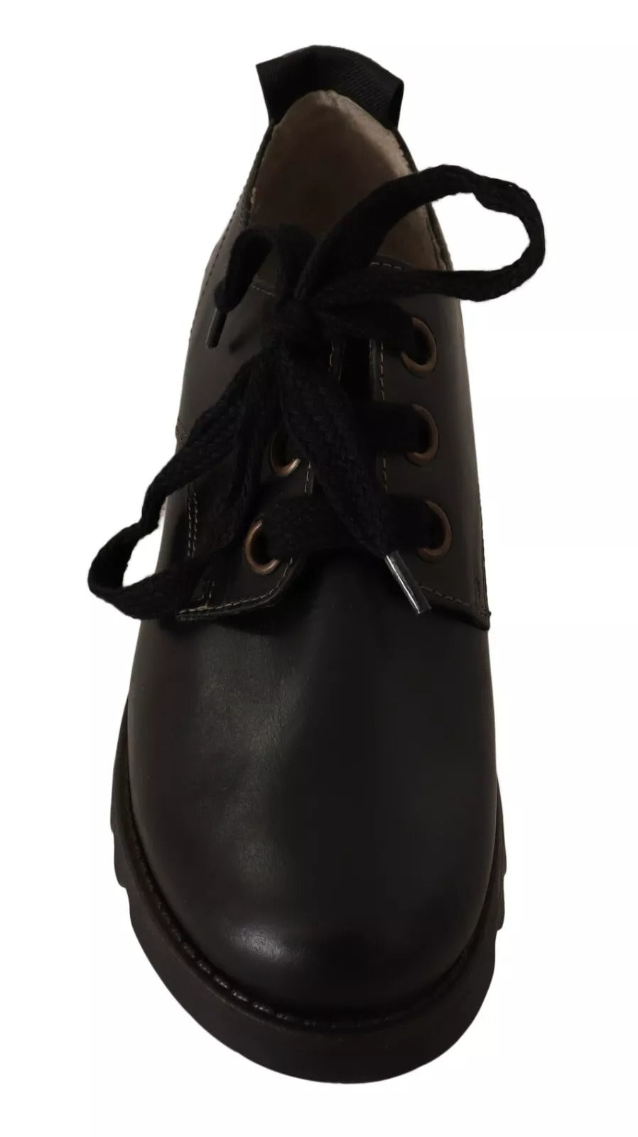 Black Leather Low Top Lace Up Women Oxford Shoes