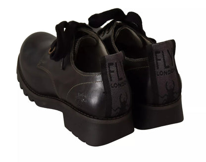 Black Leather Low Top Lace Up Women Oxford Shoes