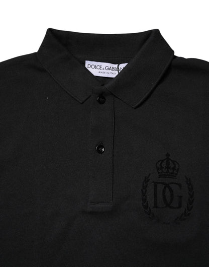 Black Cotton DG Logo Collared Polo T-shirt