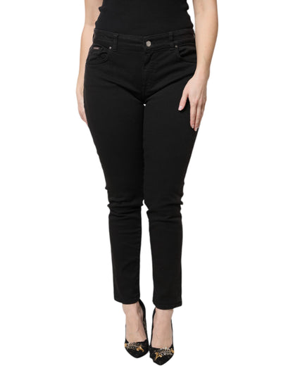 Black Cotton High Waist Skinny Denim Jeans