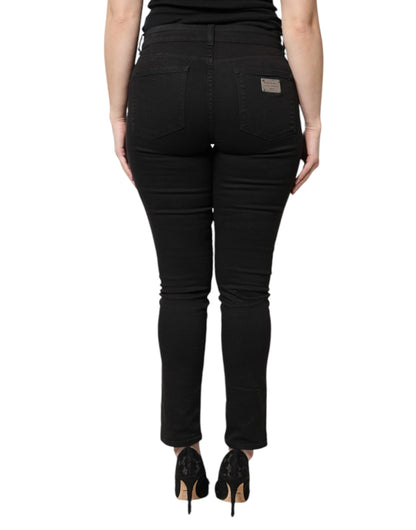 Black Cotton High Waist Skinny Denim Jeans