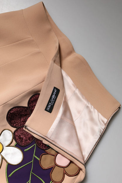 Beige Floral High Waist Pencil Cut Skirt