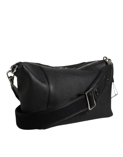 Black Leather Logo Plaque Shoulder Crossbody Bag