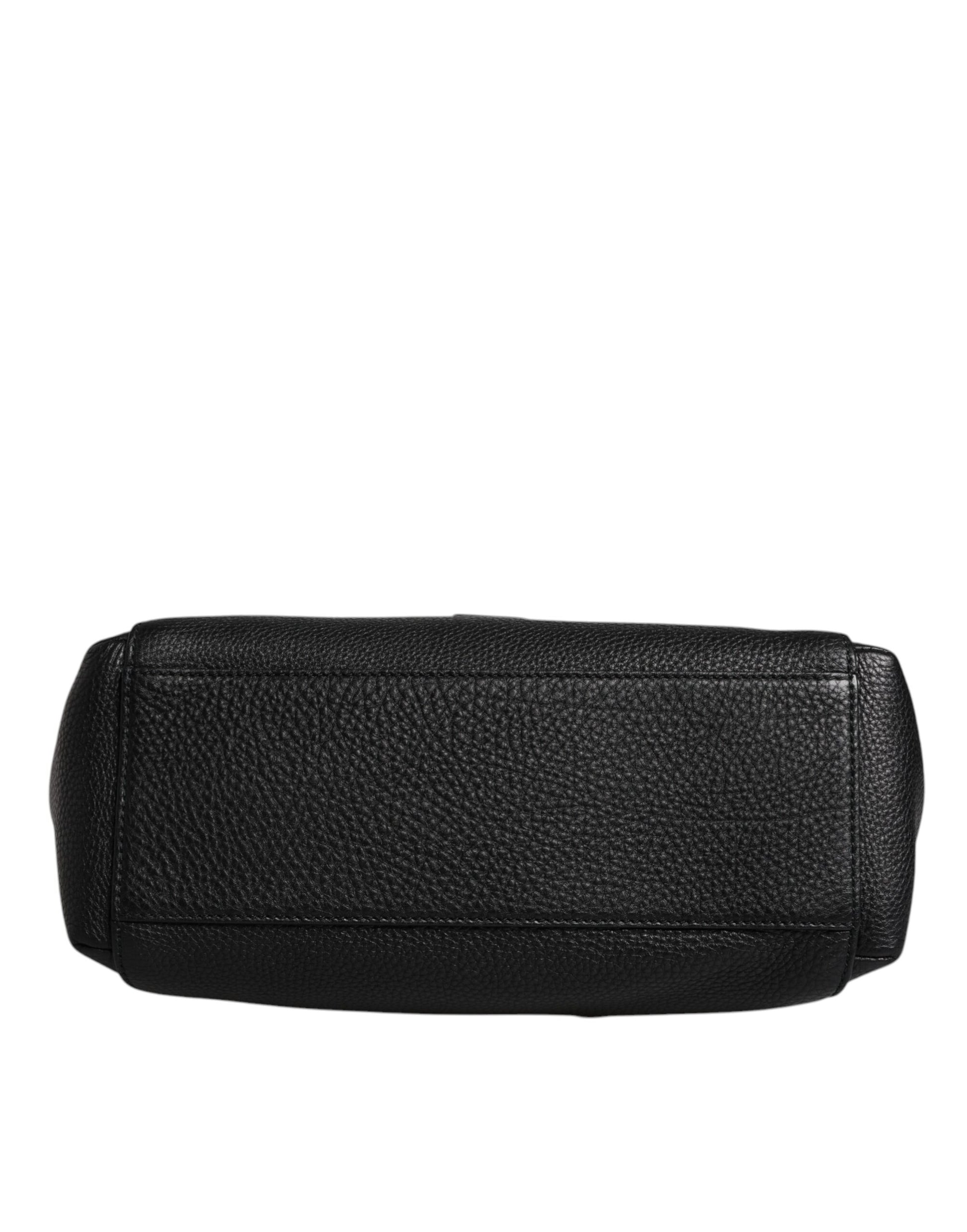 Black Leather Logo Plaque Shoulder Crossbody Bag