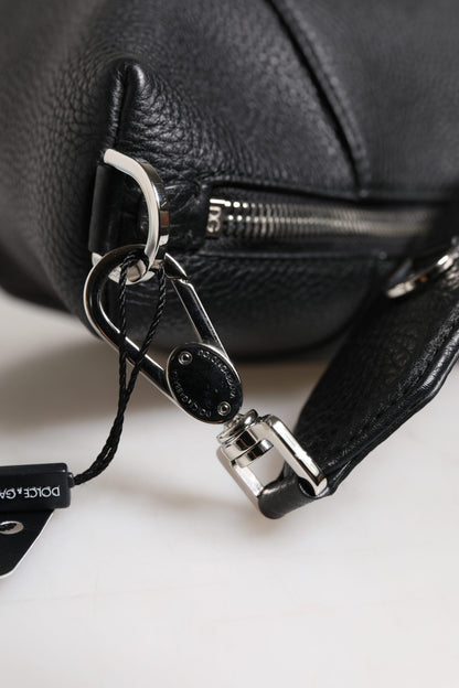 Black Leather Logo Plaque Shoulder Crossbody Bag