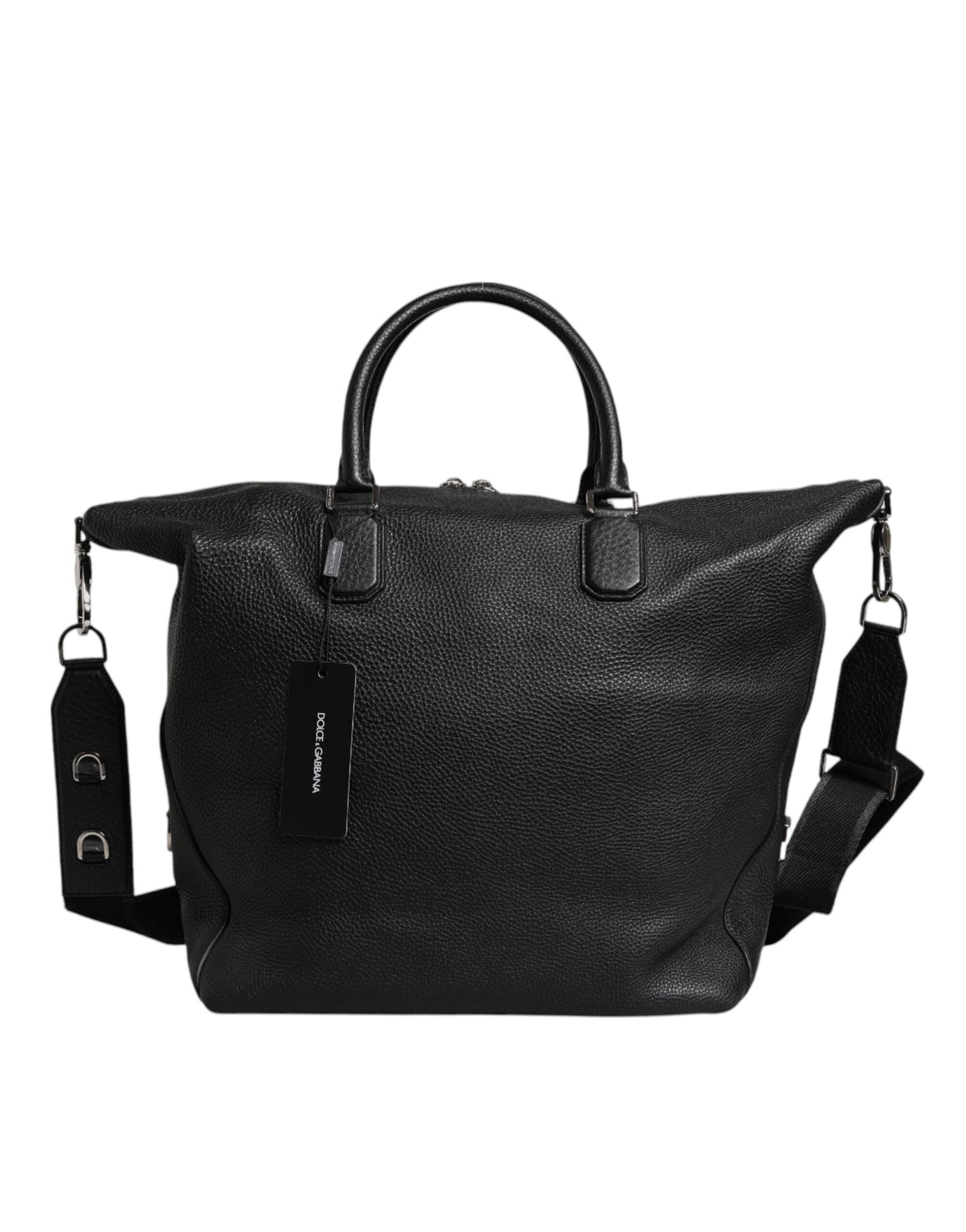 Black Calfskin Leather Hand Shoulder Duffle Bag