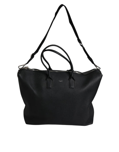 Black Calfskin Leather Hand Shoulder Duffle Bag