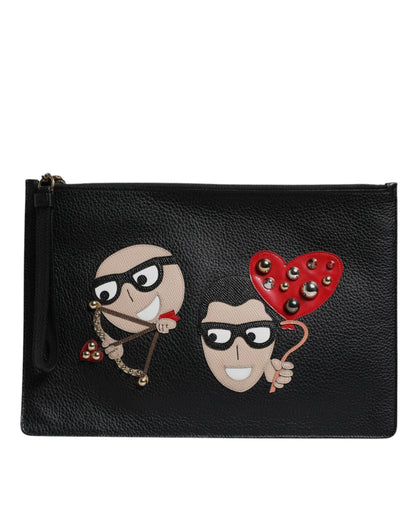 Black #DGFamily Embellished Leather Clutch Bag