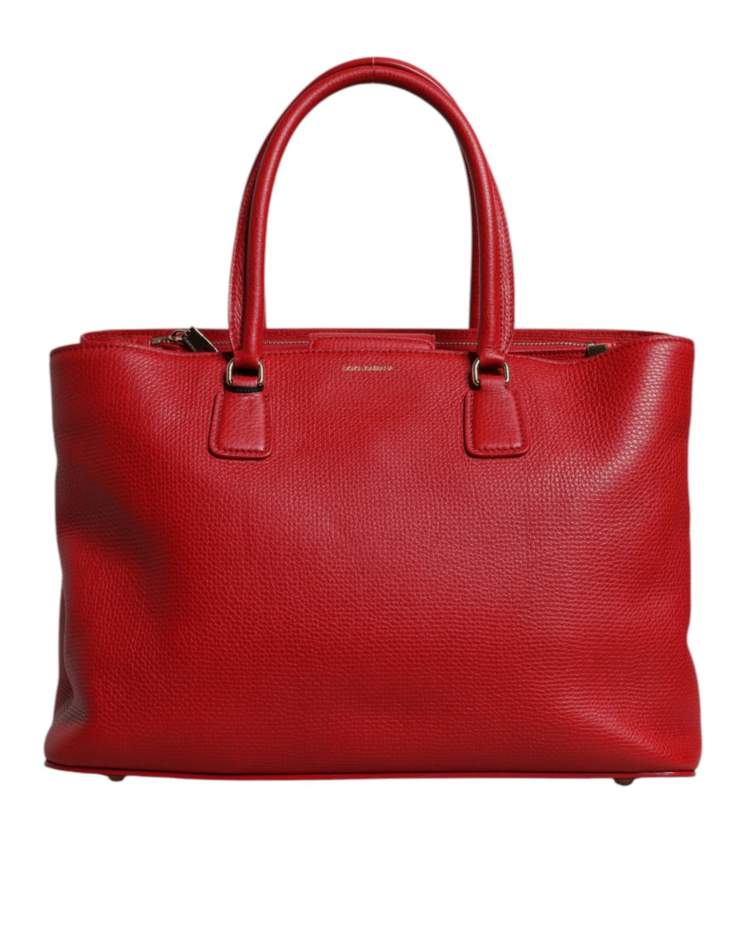 Red Calfskin Leather Logo Plaque Top Handle Bag