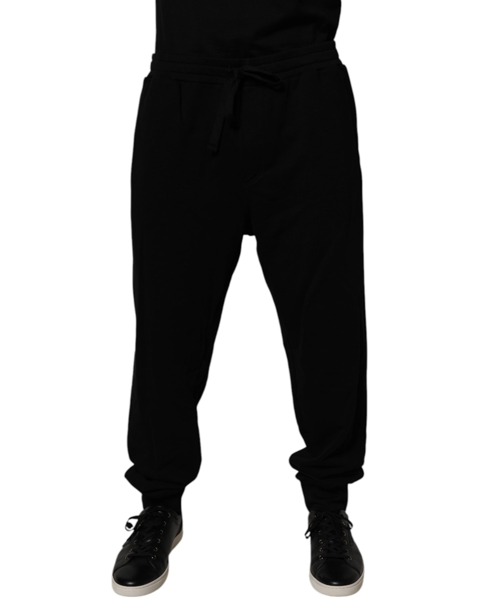 Black Cotton Crown Logo Jogger Pants