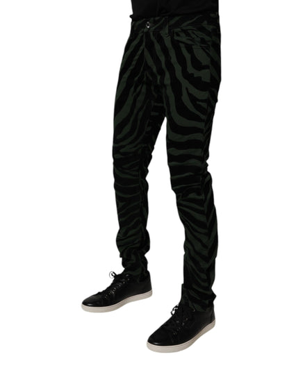 Black Green Stripes Cotton Skinny Denim Jeans
