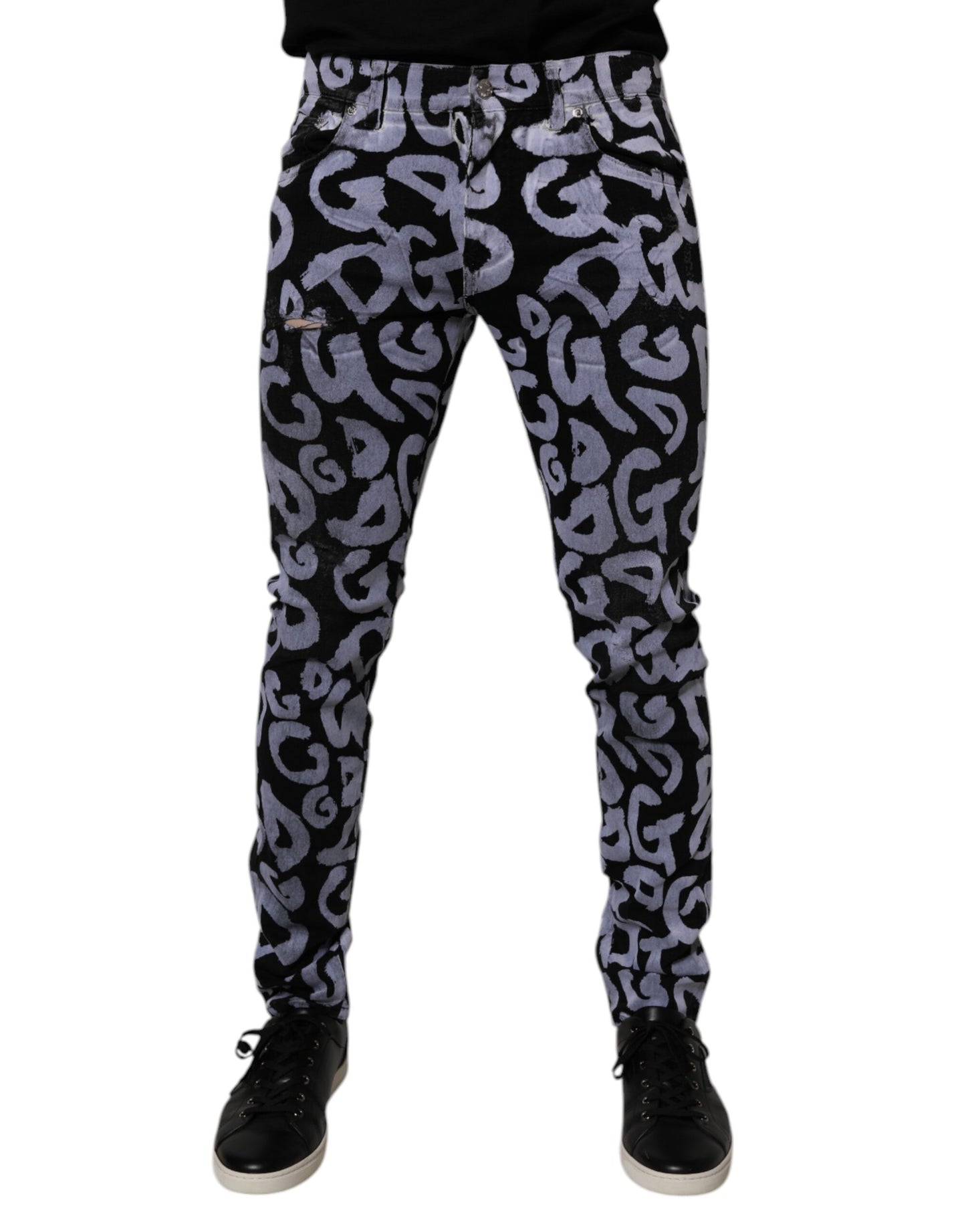 Black Logo Monogram Cotton Skinny Denim Jeans