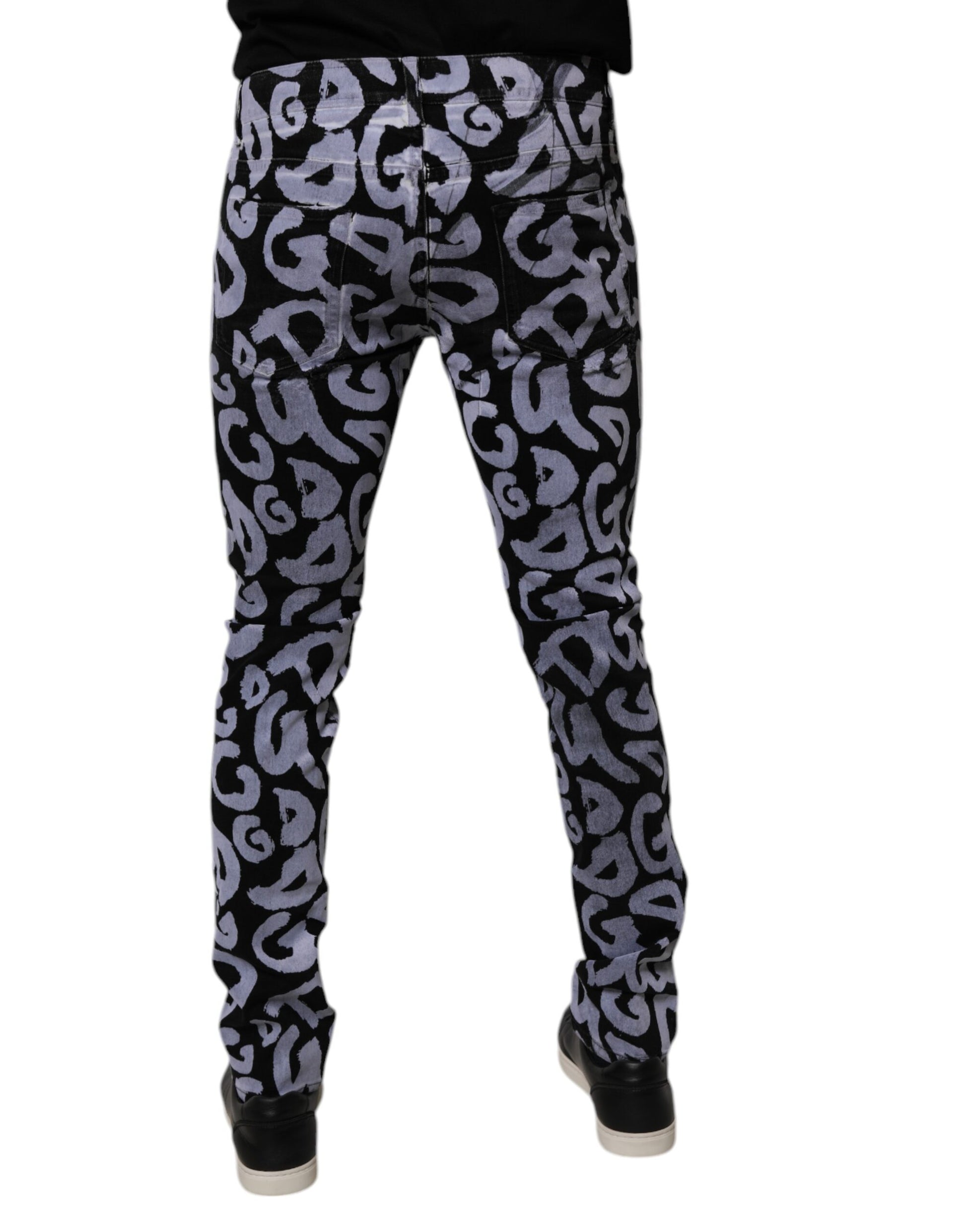 Black Logo Monogram Cotton Skinny Denim Jeans