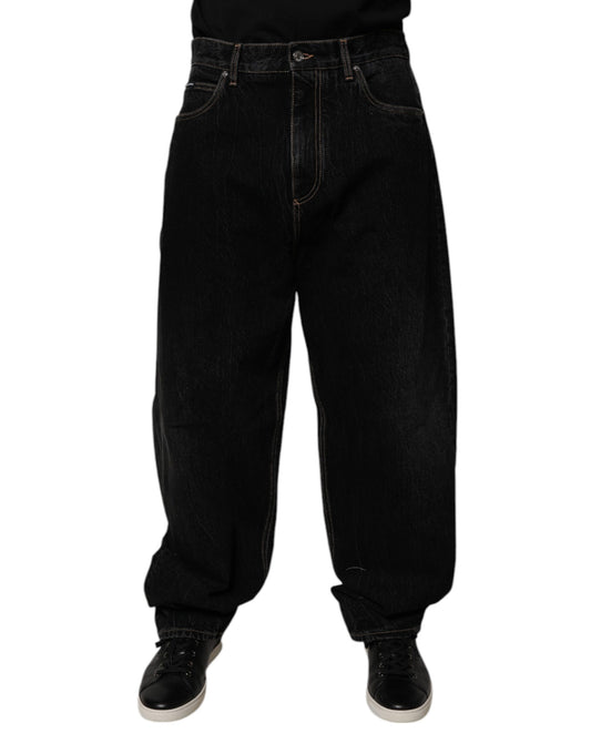 Black Cotton Mid Waist Wide Leg Denim Jeans