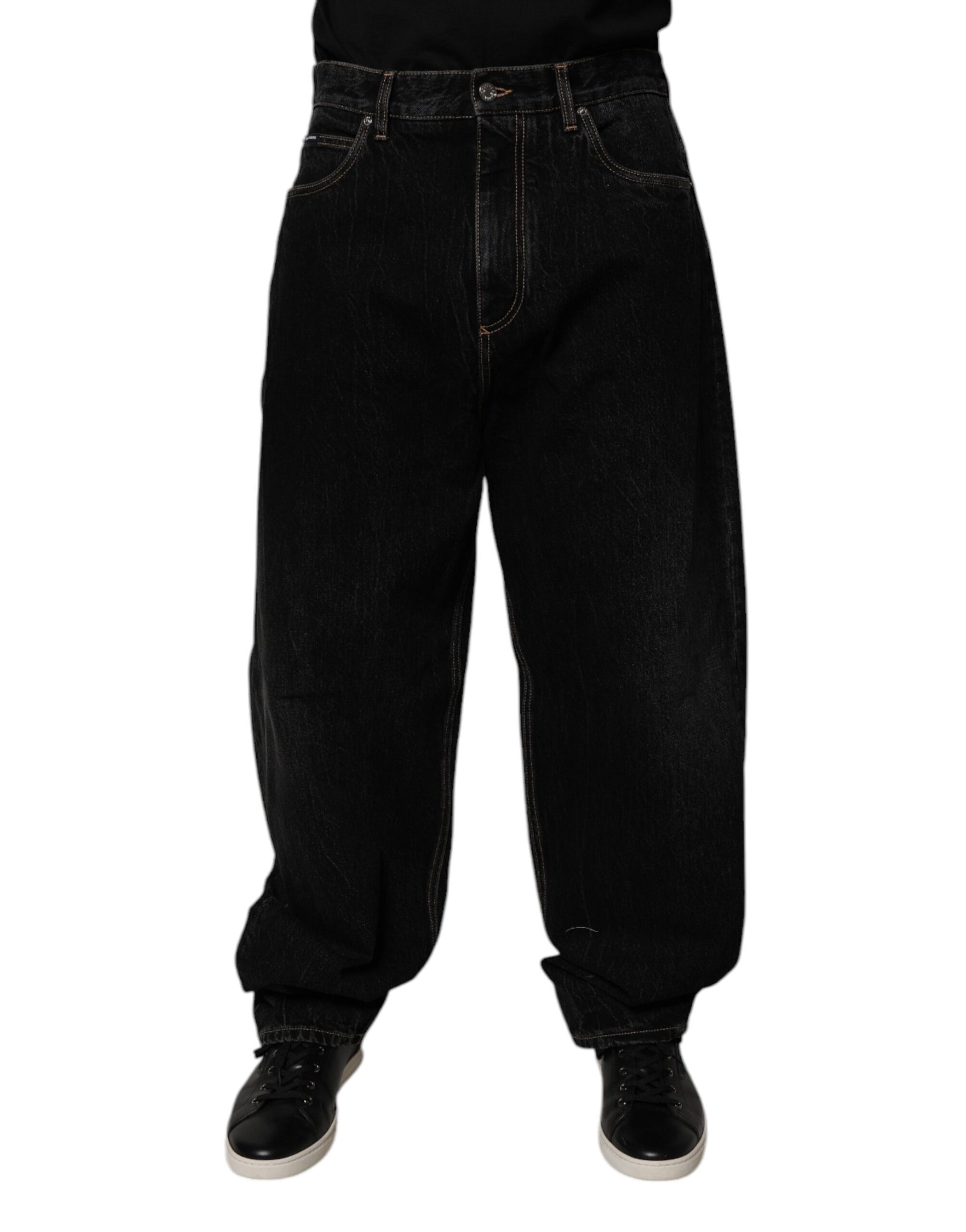 Black Cotton Mid Waist Wide Leg Denim Jeans