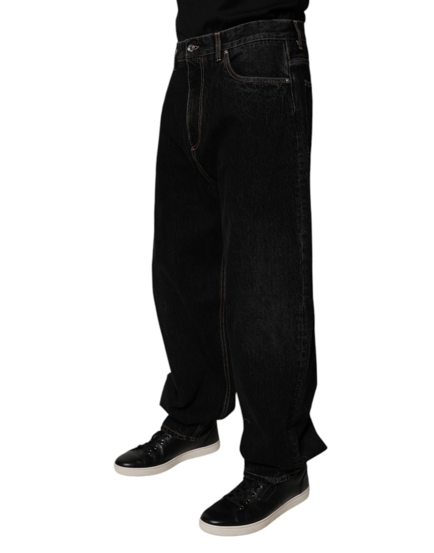 Black Cotton Mid Waist Wide Leg Denim Jeans