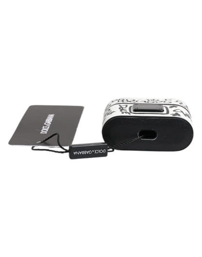 Black White Leather Scribble Embossed Logo Airpods Case
