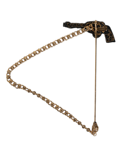Black Gold Brass Copper Revolver Brooch Lapel Pin