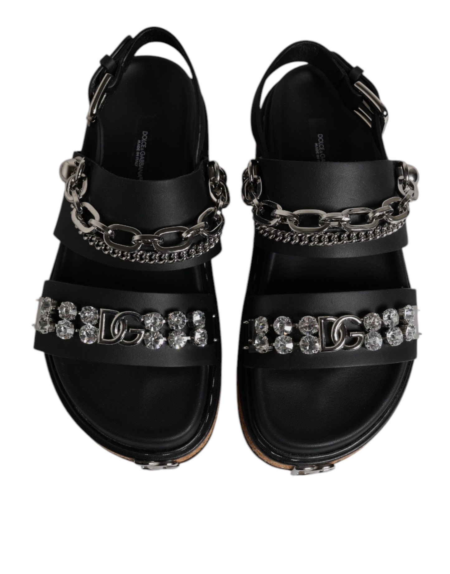 Black Crystal Embellish Strap Sandals Shoes