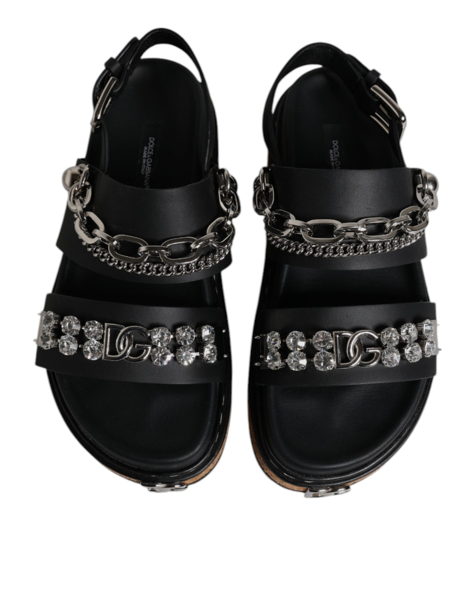 Black Crystal Embellish Strap Sandals Shoes