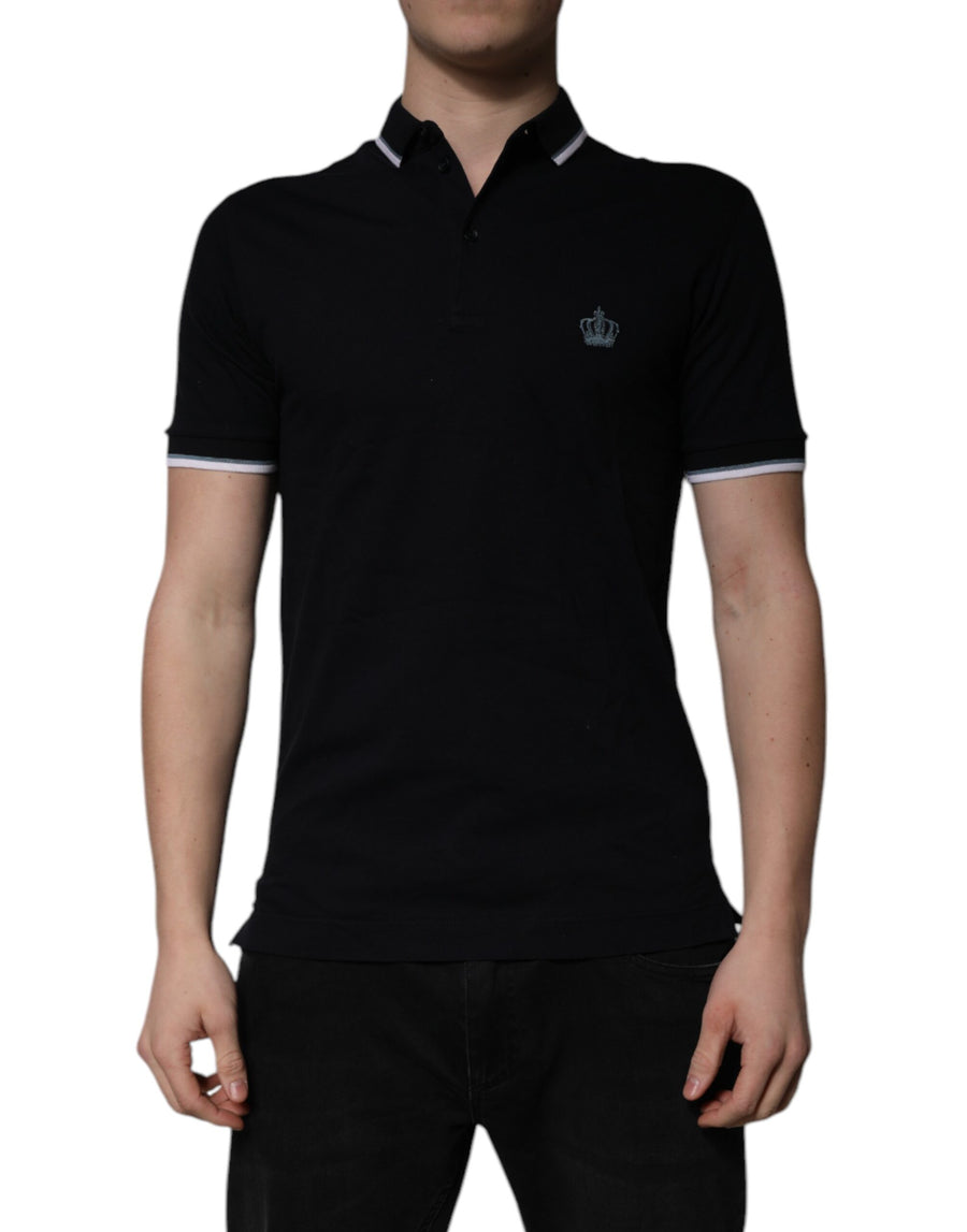 Black Cotton Crown Collared Polo T-shirt