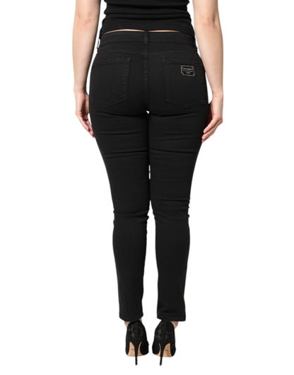 Black Cotton Mid Waisted Skinny Denim Jeans
