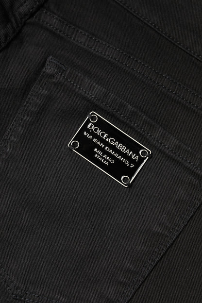 Black Cotton Mid Waisted Skinny Denim Jeans