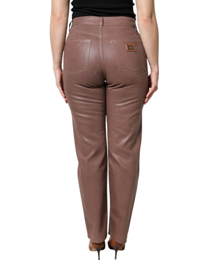 Brown Cotton High Waist Tapered Denim Jeans
