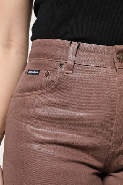 Brown Cotton High Waist Tapered Denim Jeans