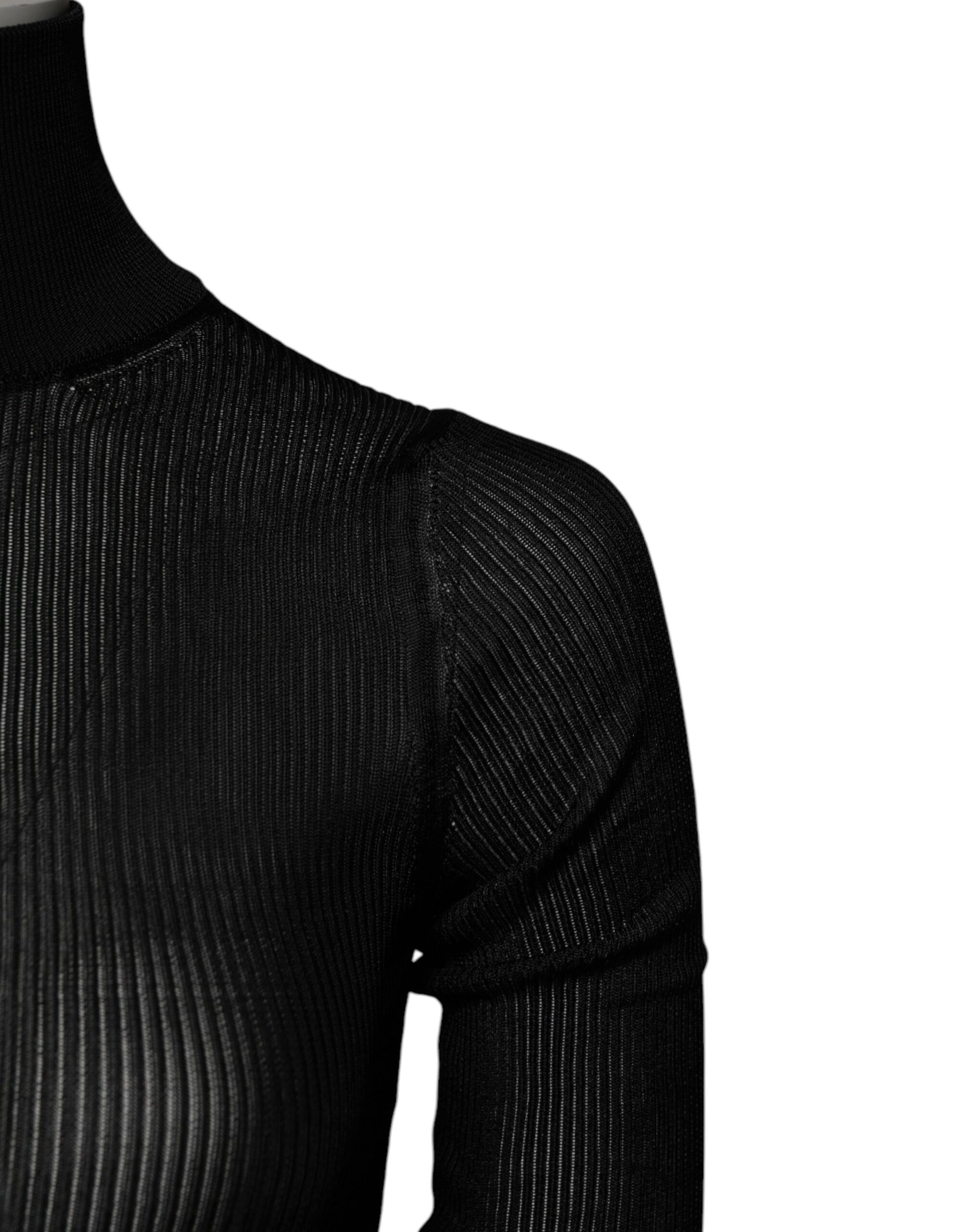 Black Knit Long Sleeves Turtleneck Slim Top