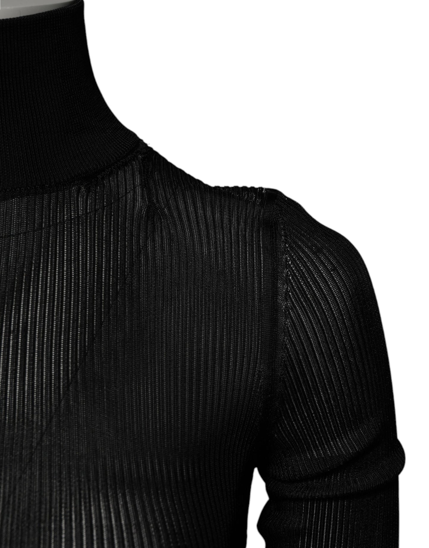 Black Knit Long Sleeves Turtleneck Slim Top