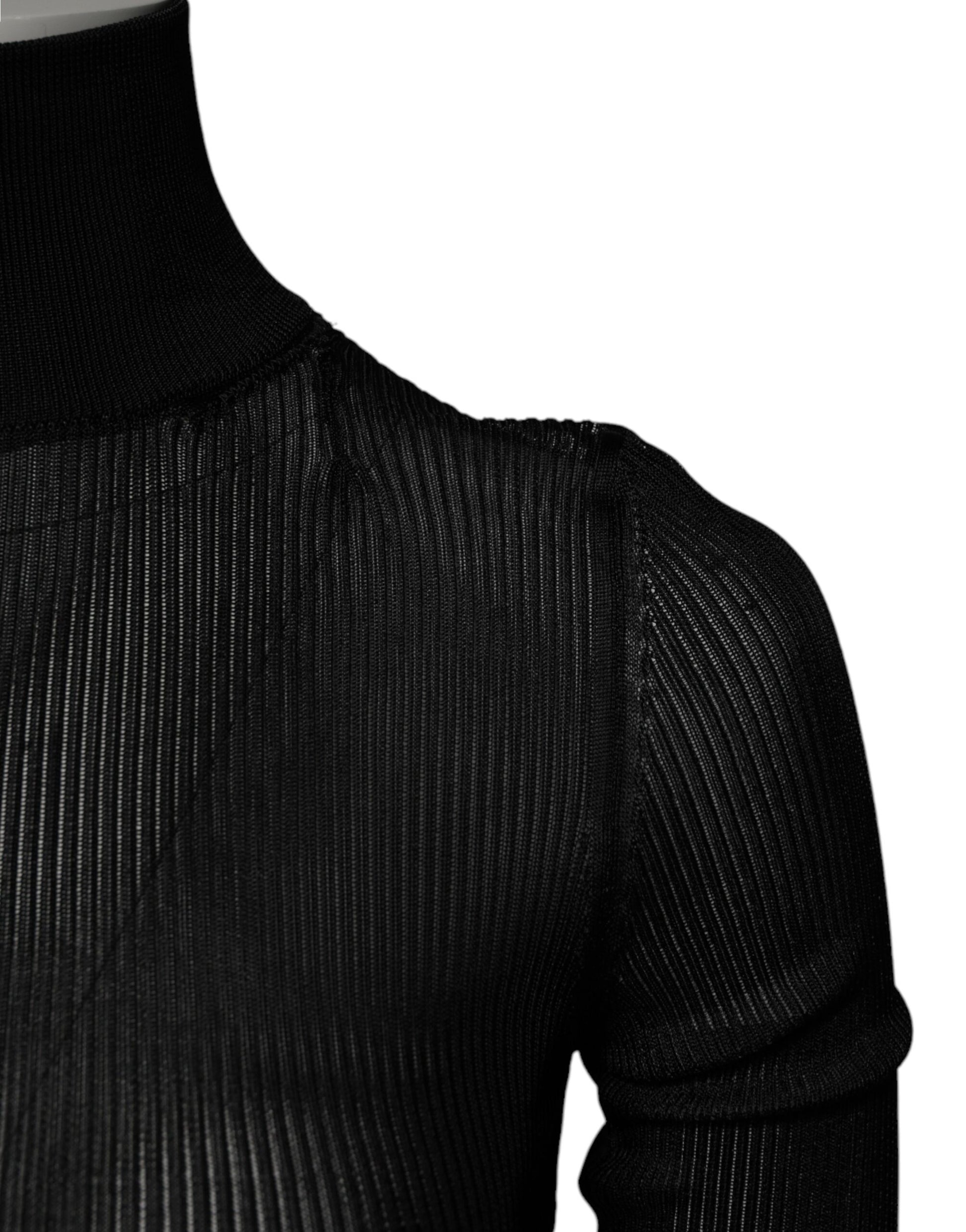 Black Knit Long Sleeves Turtleneck Slim Top
