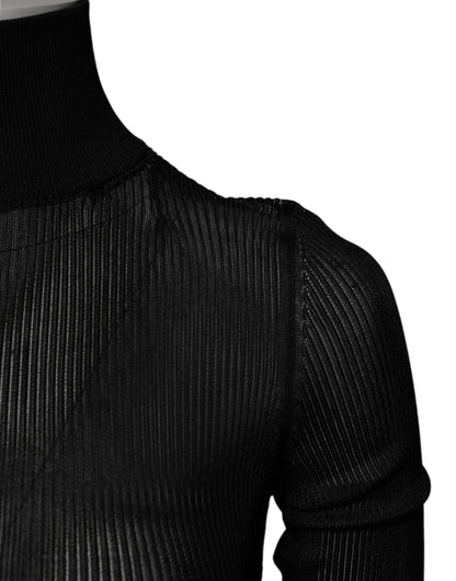 Black Knit Long Sleeves Turtleneck Slim Top
