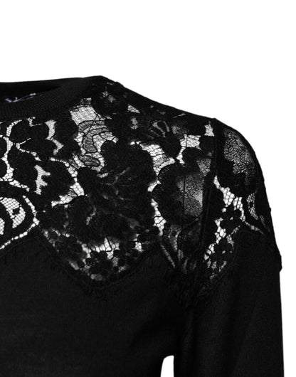 Black Floral Lace Long Sleeves Blouse Top