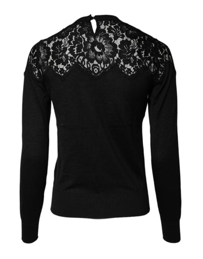 Black Floral Lace Long Sleeves Blouse Top