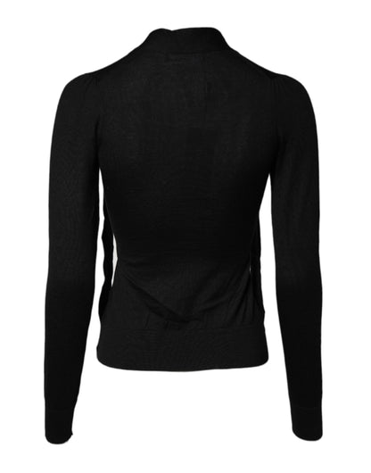 Black Cashmere Ascot Collar Long Sleeve Top
