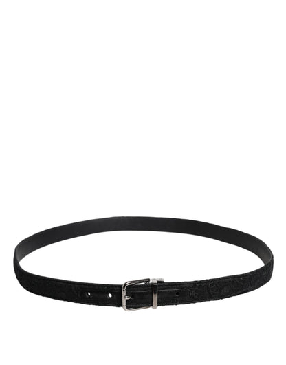 Black Cotton Blend Silver Metal Buckle Belt