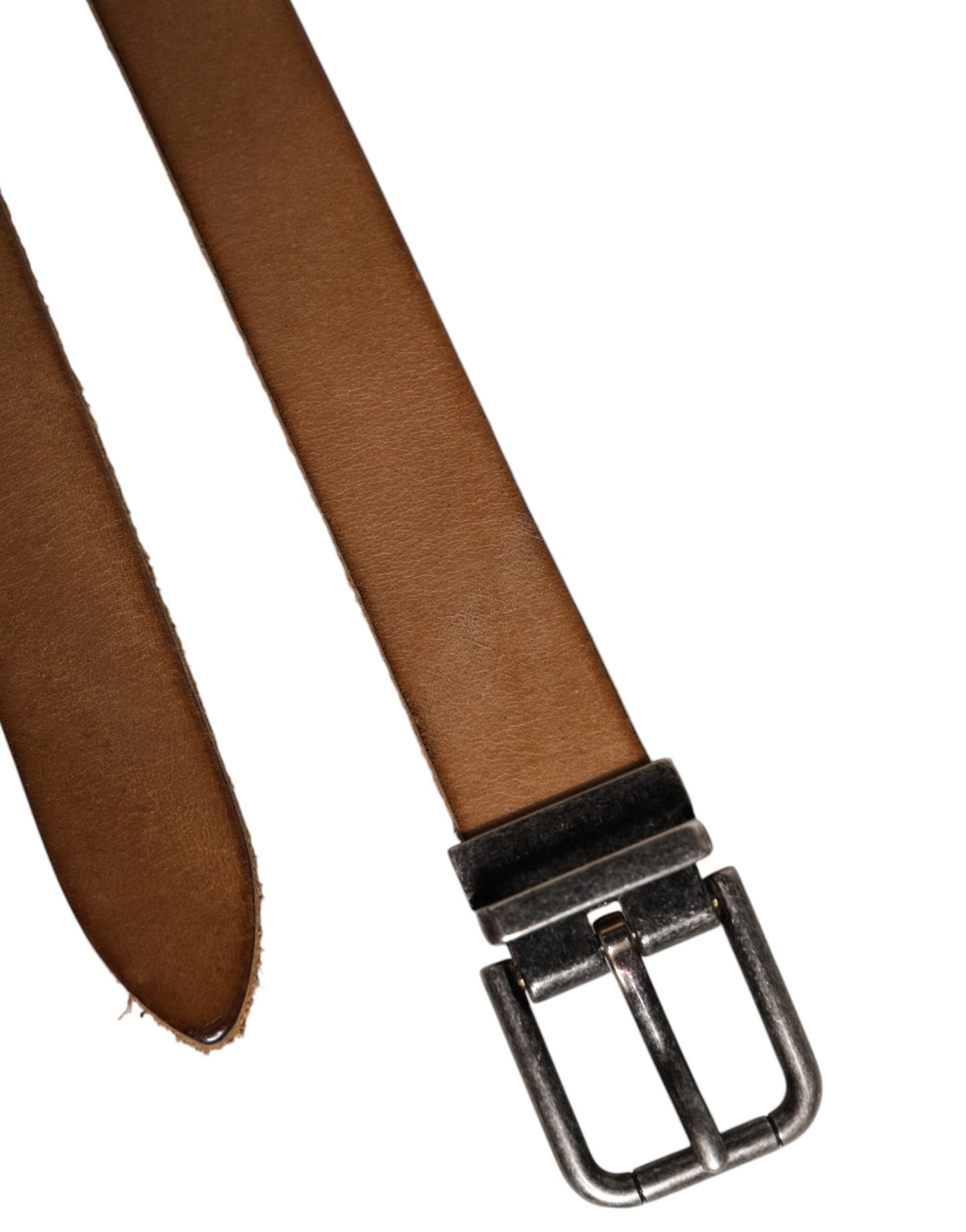 Brown Leather Silver Tone Metal Buckle Belt